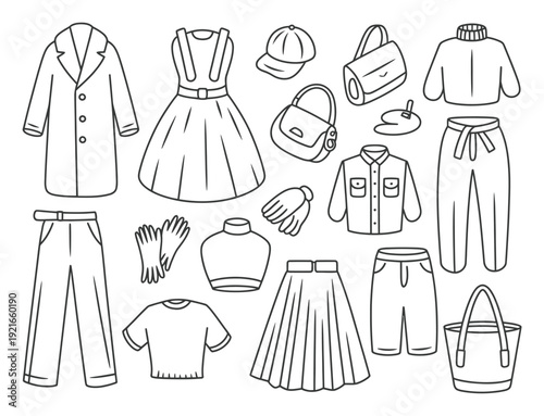 Collection of Hand-Drawn Fashion and Accessories