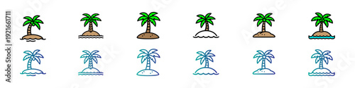 Foto Tropical Palm Tree Island Icons Set