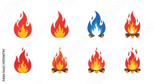 Colorful flames and fire icons arranged in a grid pattern