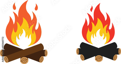 Two stylized campfire illustrations with logs one light and one dark