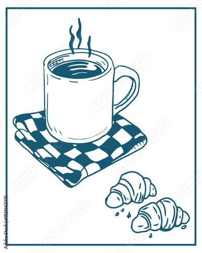 Hand drawn vector illustration of brunch, perfect for invitations, menus, parties. La dolce vita minimalist line art for poster, placard, print, card.