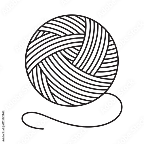 A simple black and white illustration of a ball of yarn