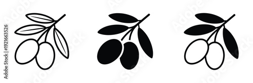 Olive branch icon vector. Symbol for Mediterranean cuisine, extra virgin oil, natural organic cosmetics, and peace. Vector Illustration.