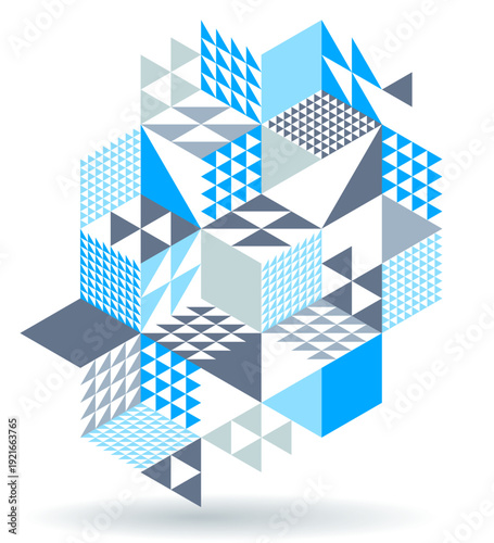 Abstract vector wallpaper with 3D isometric cubes blocks, geometric construction with blocks shapes and forms, op art low poly theme.