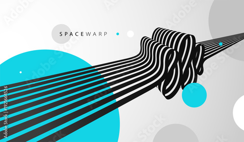 3D perspective lines and circles vector abstract background, curve stripes ribbon bent wallpaper, road journey concept, dynamic wallpaper.