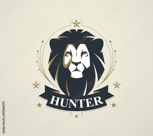 Aggressive lion predator em...