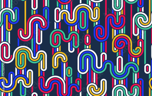 Rainbow lines seamless pattern, colorful linear geometric vector abstract background, multicolored positive endless tiling wallpaper.