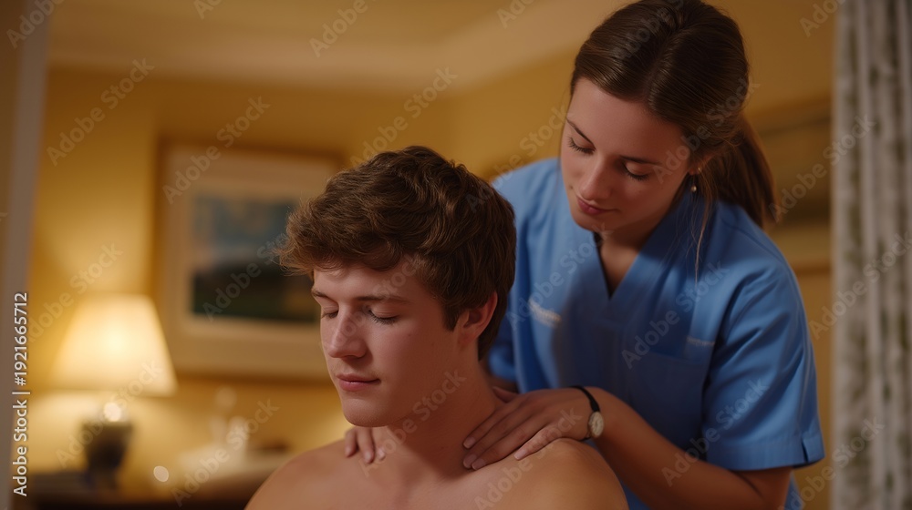 Fototapeta premium A calm residential environment supports a functional clinic within the home, enabling examinations, therapy sessions, and health management. cinematic color correction, natural uneven lighting yet