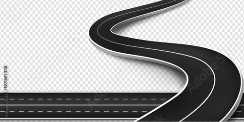 Horizontal asphalt road template. Winding road vector illustration. Seamless highway marking isolated on white background. EPS 10