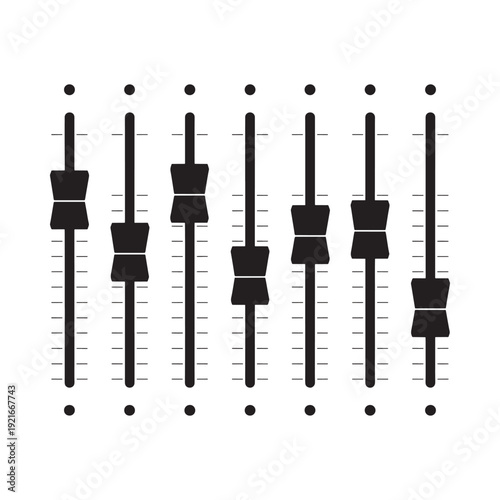 Black graphic of seven audio equalizer sliders in a row