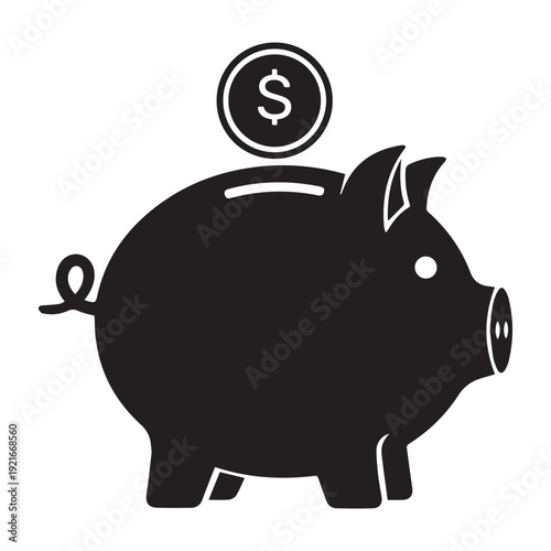 A black piggy bank with a coin on top Vector