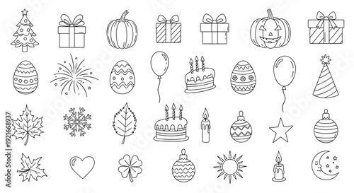 Black and white Christmas icons set.