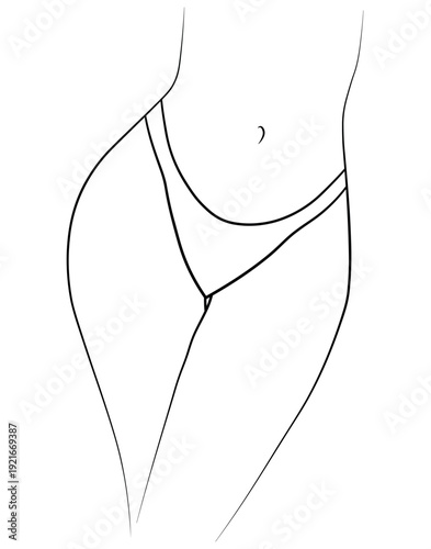 Bikini panties swimsuit woman black and white drawing