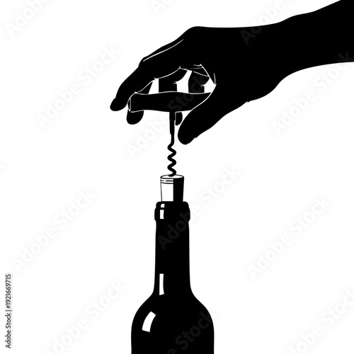 A hand using a corkscrew to open a wine bottle