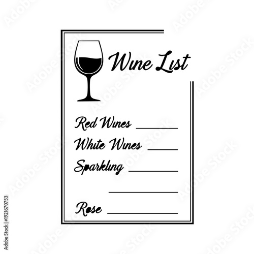 Wine List Menu with wineglass icon and blank space to fill the wine