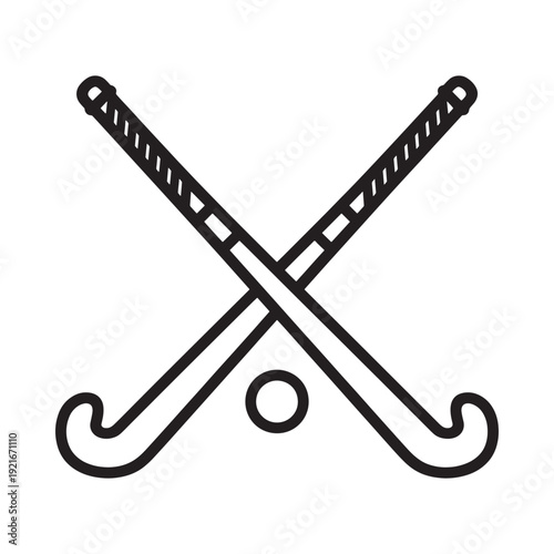 Two crossed field hockey sticks with a ball simple black and white icon