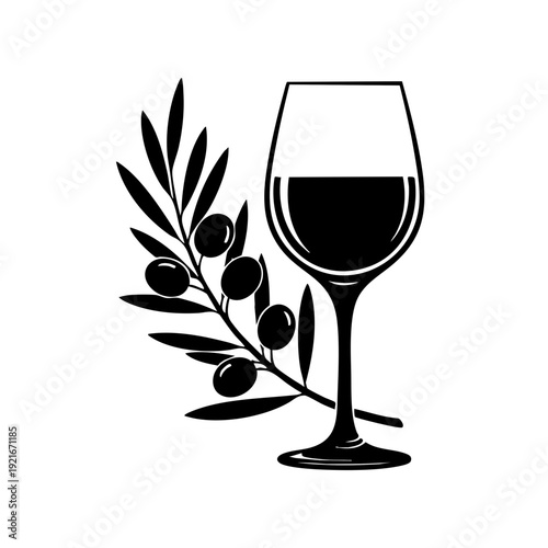 Elegant Illustration of a Glass of Wine with an olive branch