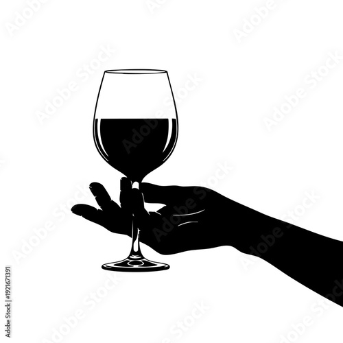 Elegant Hand Holding Wine Glass: A silhouette of a hand holding a wine glass with red wine, exuding sophistication and style. The image evokes a sense of refined taste and enjoyment. 