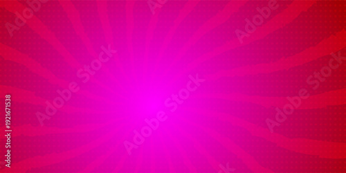 Red sunburst background. Retro background with sun beam. Comic rays. Red bright sunbeams. Light texture backdrop for japanese style. Summer pattern with shiny flare for poster and banner. Vector