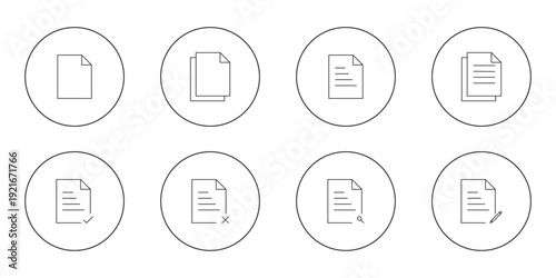 Document and file line icon vector set isolated on white