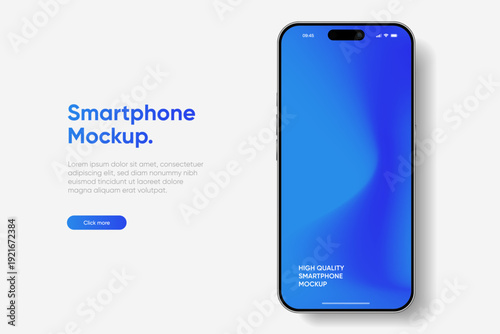 Realistic smartphone mockup. Mobile phone vector with isolated on white background. Device front view. 3D mobile phone with shadow. Realistic, high quality smart phone mockup for ui ux presentation.