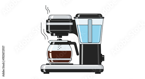 A modern coffee maker brews a dark beverage into a glass pot presented as a clean silhouette high quality professional detailed