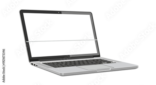 A silver laptop computer with an empty screen is isolated on white.