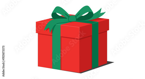 A red gift box with a green ribbon on a white background.