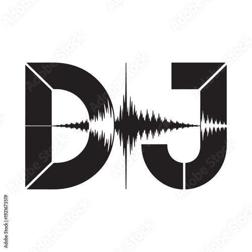 Abstract dj logo featuring waveform between stylized letters
