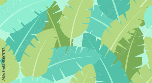 Seamless pattern of tropical leaves on a green background