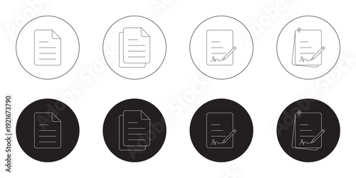 Legal document icon set with contract and approval symbols. Clean vector illustration for law, business, and compliance. Full collection files icons