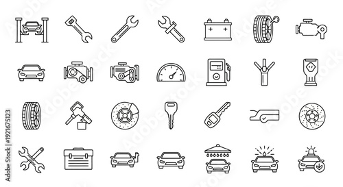 Collection of Car Repair and Maintenance Icons.
