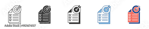 Goal achievement and task completion concept with document checklist and target symbol. Illustration representing business objectives, project planning, and success metrics