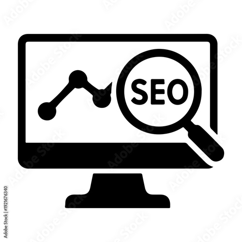SEO Analytics Monitor Icon – Search Engine Optimization Concept