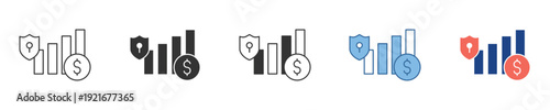 Modern graphic elements representing financial growth, investment security, and market analysis, featuring a rising bar chart, protective shield, and dollar sign for business success concepts