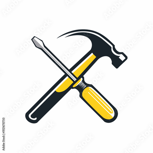 Hammer and Screwdriver Crossed Icons Representing Construction and Repair