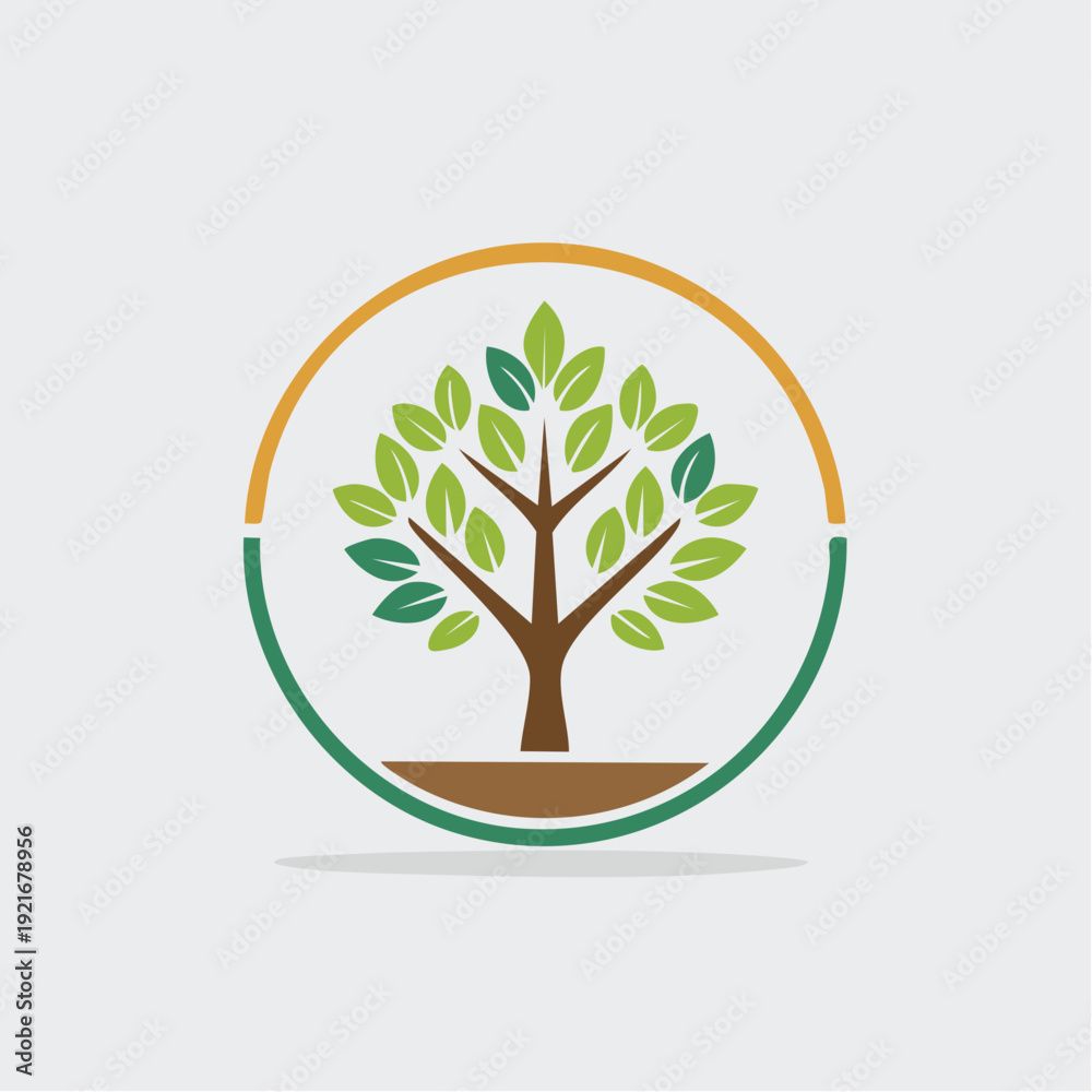 Obraz premium Circle Logo with Green Leaves Tree Growing and Growing Circle of Life