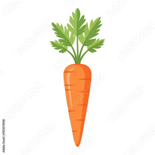 Bright cartoon carrot with leafy greens illustration.