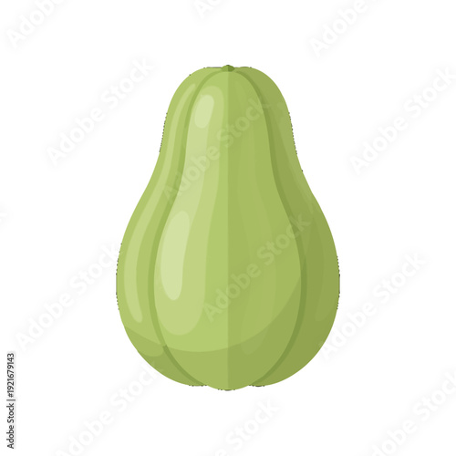 Fresh green pear-shaped chayote squash on white background.