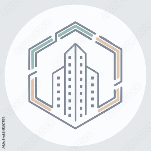Modern Urban Development Concept Enclosed in a Geometric Hexagon Framework Icon