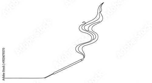 Minimalist Incense Stick Line Art with Smoke Swirls