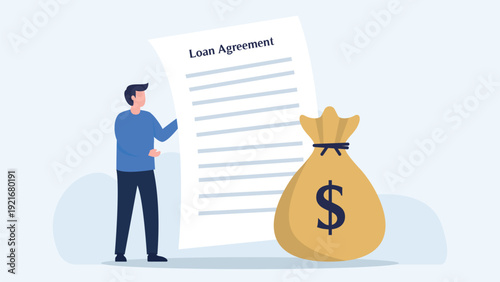 Flat loan agreement borrow money from bank vector illustration