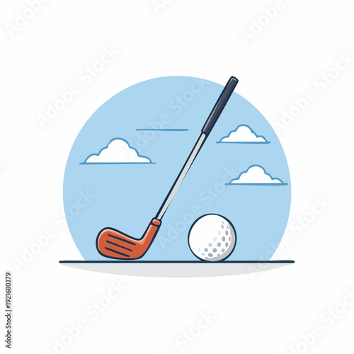 Classic Golf Sport Game Illustration with Club and Ball on Green Course Background