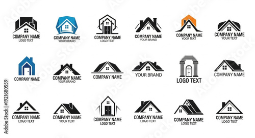 Collection of modern house logos and real estate emblems.