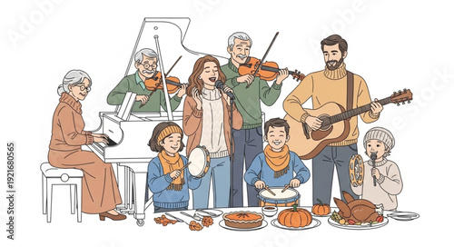 Group of Musicians Playing Instruments Together.