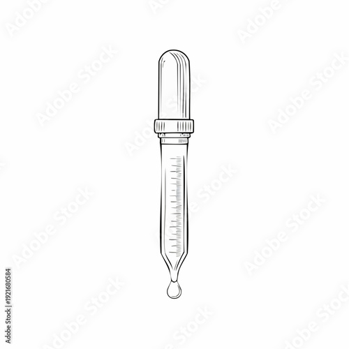 Hand-drawn medical or laboratory glass pipette with a liquid drop, perfect for scientific and pharmaceutical concepts