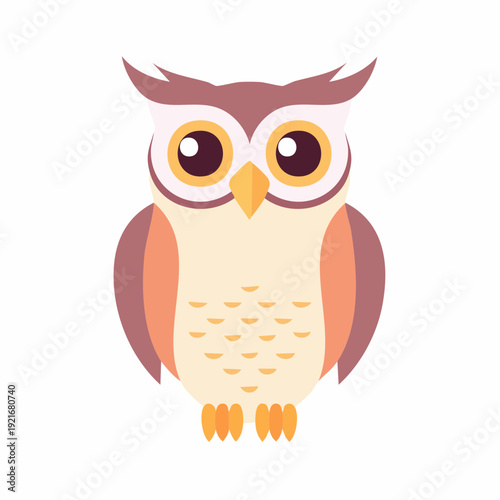 Whimsical Cartoon Owl Graphic with Flat Design Elements and Gentle Color Palette