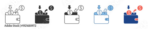 Concept of Financial Growth and Income Diverse Icons Depicting Money Entering a Wallet, Symbolizing Savings, Deposits, and Successful Business Transactions