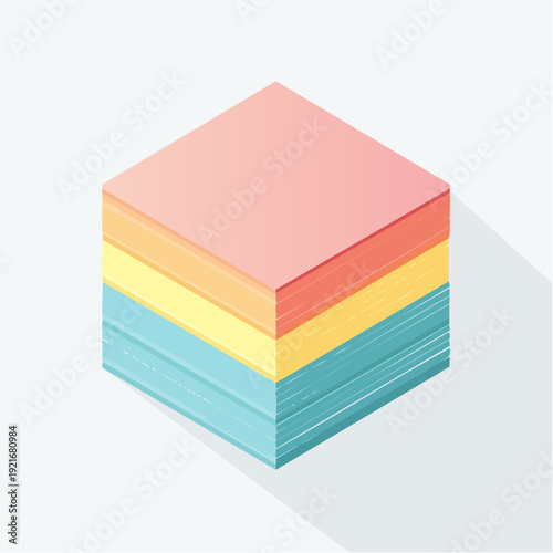 Modern Isometric Stack of Colorful Sticky Notes for Office, Ideas, and Reminders
