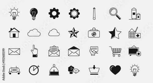 Collection of simple outline icons for web and mobile applications.